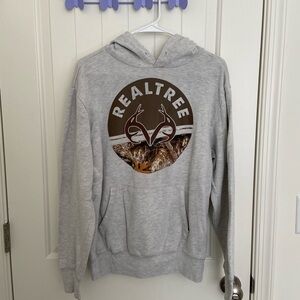 REALTREE men’s gray logo decal thin pocket pullover hoodie sweatshirt medium